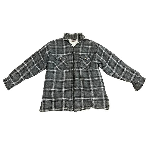 Vintage 90s Y2K EVOLUTION Men's L Gray Houndstooth Flannel Fleece Jacket Grunge - Picture 1 of 8